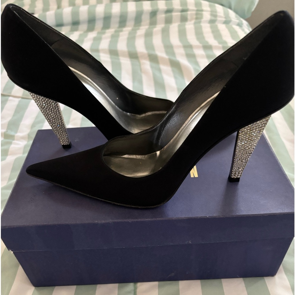 Stewart Weitzman black pump swarovski crystal heel 38